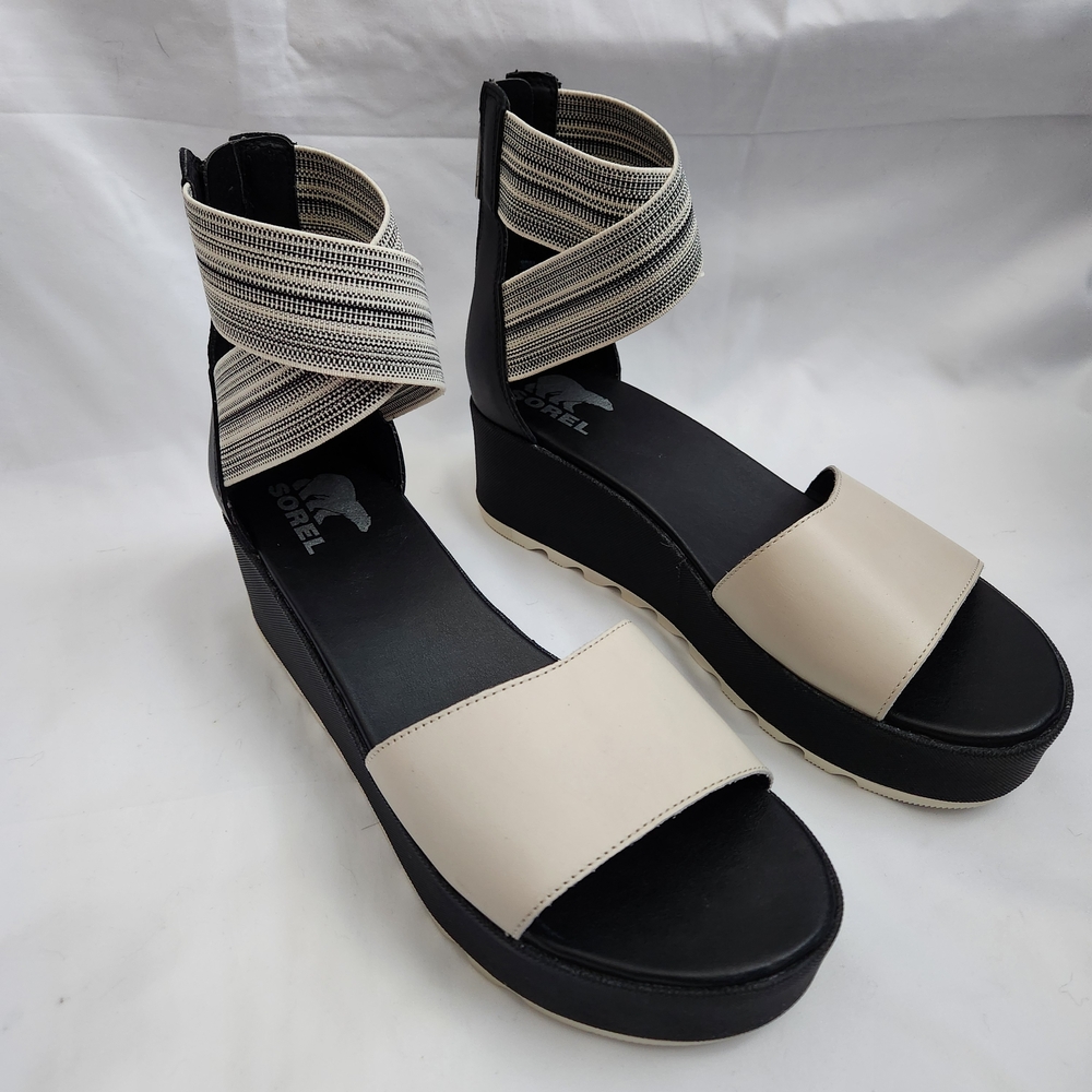 Sorel Cameron Platform Ankle Strap Wedge Sandal Women's 10 Beige Zipper Comfort